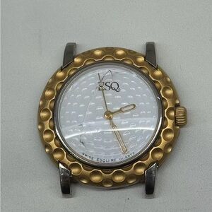 ESQ By Movado Golf Ball Gold Tone Watch Working New Battery Needs New crystal
